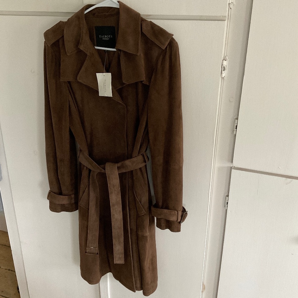 Talbots suede trench coat size 6 chocolate brown NWOT